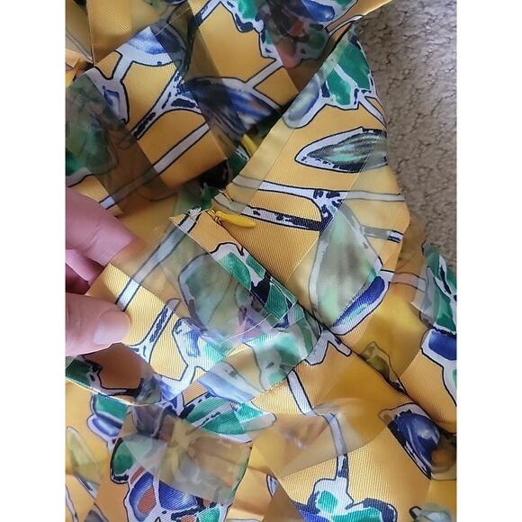 Banjul Women’s A-line High Low Skirt Yellow Size S Floral Pleated Striped Sheer - Picture 5 of 12